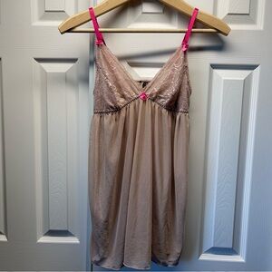 Tart Noir Women’s Sheer Babydoll Chemise With Lace Details Pink Accents Size L